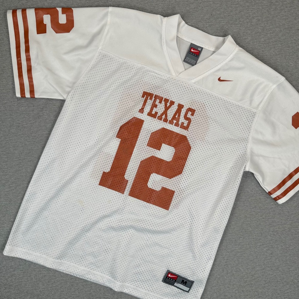 Nike Team Texas Longhorns Football Jersey Womens M White Burnt Orange Mesh #12